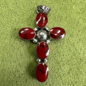 Sterling silver and red jasper cross pendant